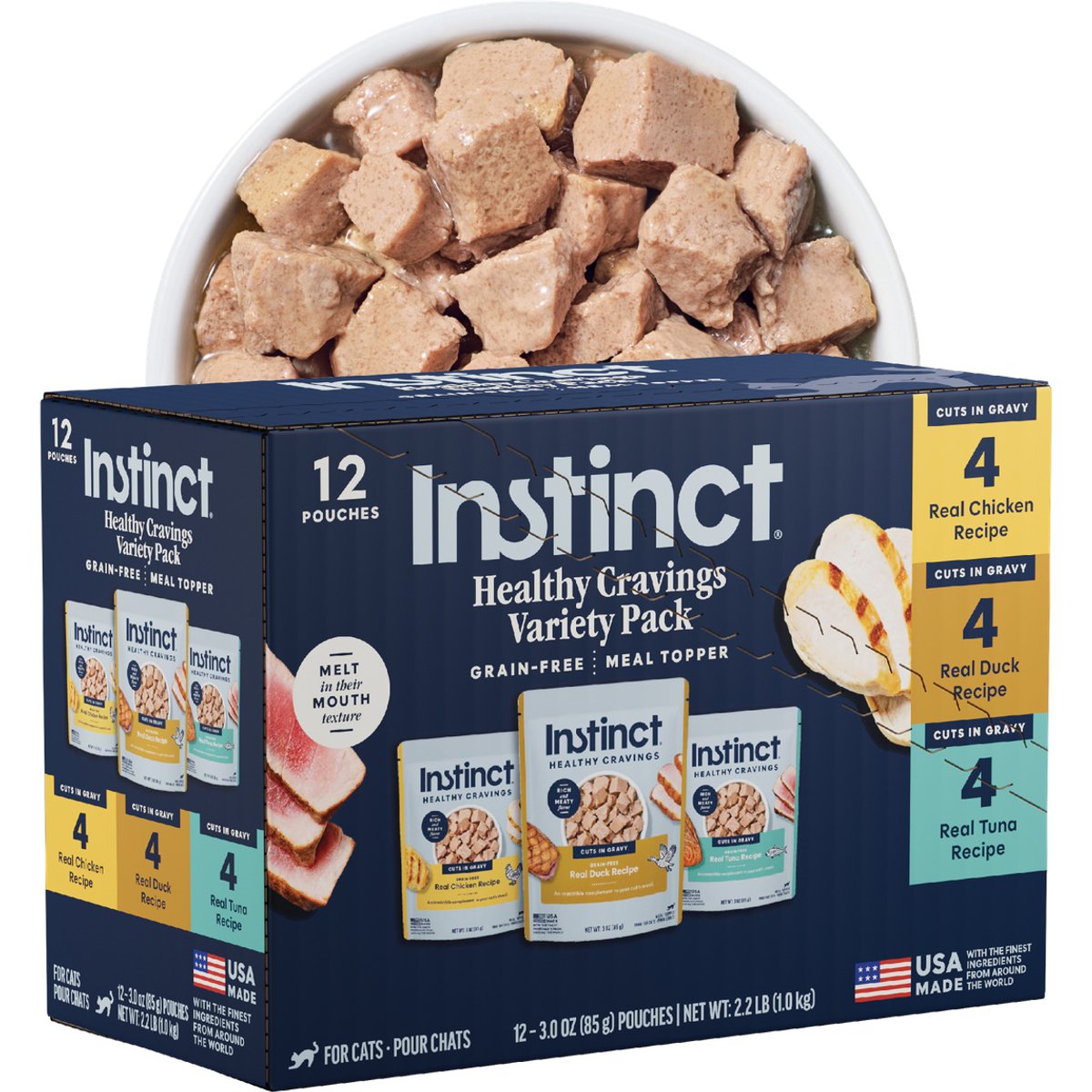 Instinct Healthy Cravings Variety Pack Grain-Free Wet Cat Food Topper, 3-oz pouch, case of 12