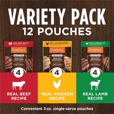 Show full view: Instinct Healthy Cravings Variety Pack Grain-Free Wet Dog Food Topper, 3-oz pouch, case of 12 slide 4 of 11