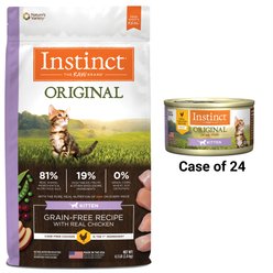 Instinct Kitten Grain-Free Pate Real Chicken Recipe Natural Wet Canned Cat Food, 3-oz, case of 24 + Instinct Original Kitten Grain-Free Recipe with Real Chicken Freeze-Dried Raw Coated Dry Cat Food, 4.5-lb bag