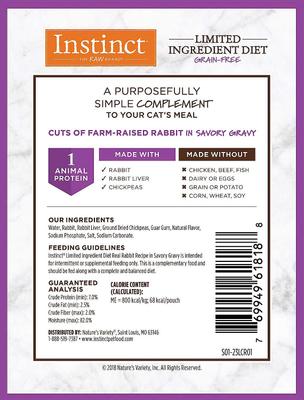 Show full view: Instinct Limited Ingredient Diet Real Rabbit Recipe in Savory Gravy Grain-Free Wet Cat Food Topper, 3-oz pouch, bundle of 48  slide 3 of 8