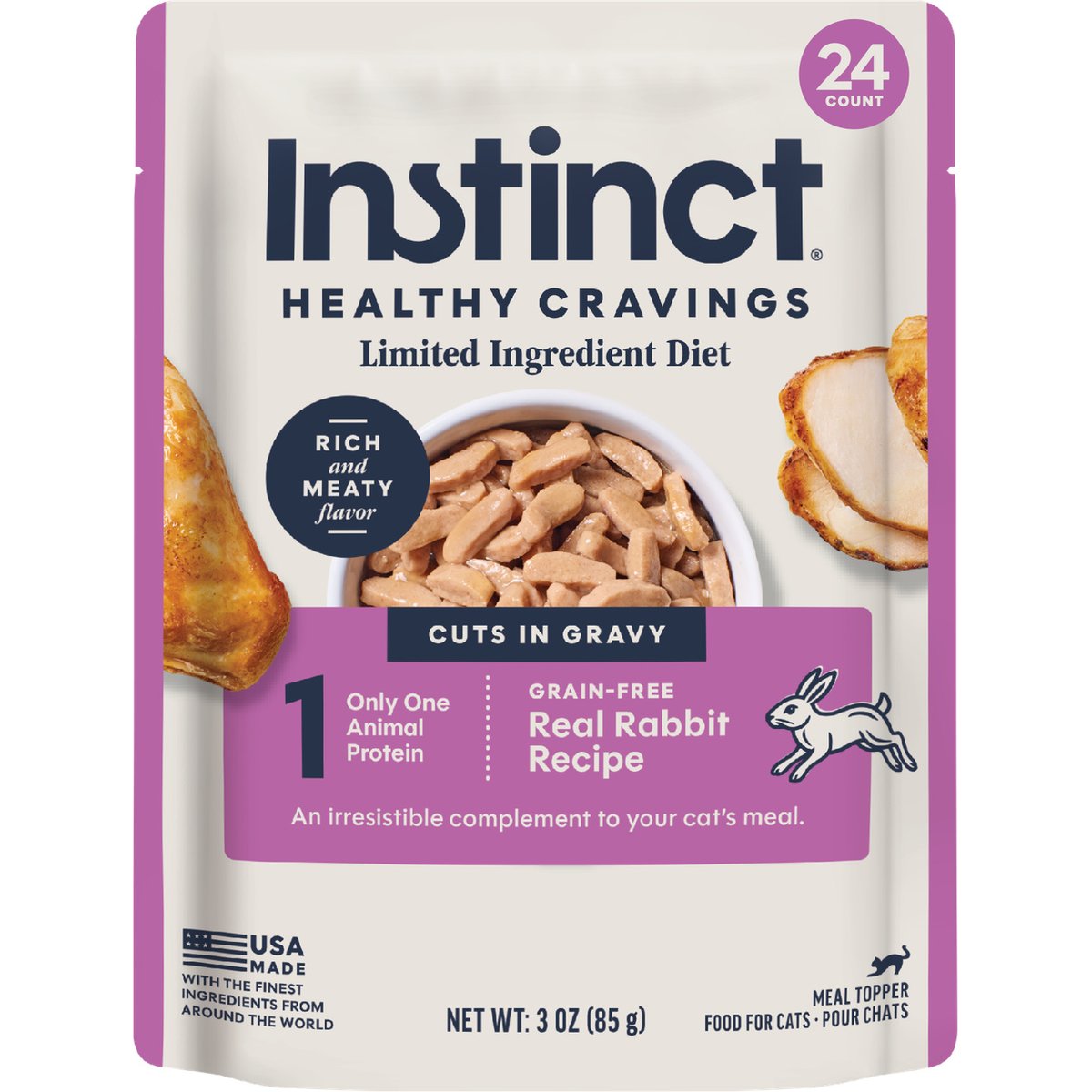 Instinct Limited Ingredient Diet Real Rabbit Recipe in Savory Gravy Grain-Free Wet Cat Food Topper, 3-oz pouch, case of 24