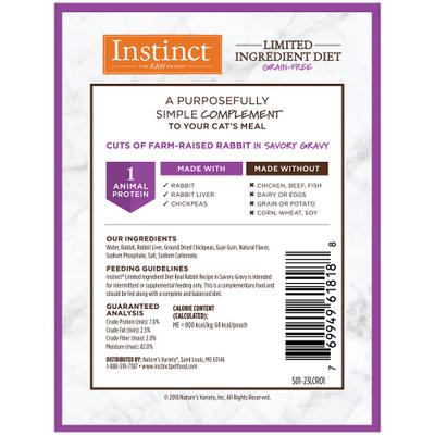 Show full view: Instinct Limited Ingredient Diet Real Rabbit Recipe in Savory Gravy Grain-Free Wet Cat Food Topper, 3-oz pouch, case of 24 slide 3 of 8