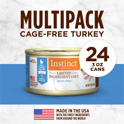 Show full view: Instinct Limited Ingredient Diet Real Turkey Recipe Grain-Free Pate Wet Cat Food, 3-oz can, case of 24 slide 7 of 12
