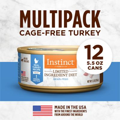 Show full view: Instinct Limited Ingredient Diet Real Turkey Recipe Grain-Free Pate Wet Cat Food, 5.5-oz can, case of 12 slide 7 of 13