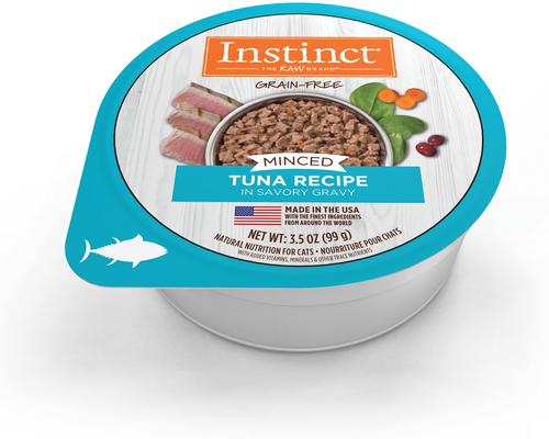 Show full view: Instinct Minced Real Tuna Recipe in Savory Gravy Grain-Free Minced Wet Cat Food, 3.5-oz cup, case of 12 slide 3 of 8