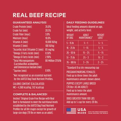 Show full view: Instinct Original Adult Grain-Free Real Beef Recipe Dry Dog Food, 20-lb bag slide 9 of 12