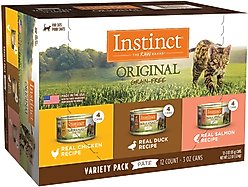 Instinct Original Grain-Free Pate Recipe Variety Pack Wet Canned Cat Food, 3-oz, case of 12 + Instinct Freeze-Dried Raw Meals Grain-Free Cage-Free Chicken Recipe Cat Food, 9.5-oz bag slide 2 of 9