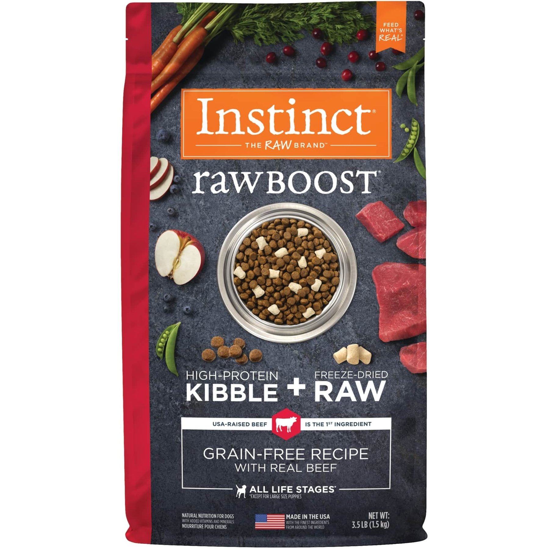 Instinct Raw Boost Adult Grain-Free Real Beef Recipe Dry Dog Food, 3.5-lb bag