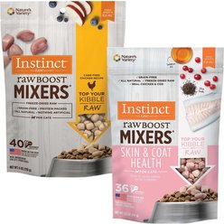 Instinct Raw Boost Mixers Chicken Recipe Grain-Free Freeze-Dried Cat Food Topper, 6-oz bag + Instinct Freeze-Dried Raw Boost Mixers Grain-Free Skin & Coat Health Recipe Cat Food Topper, 5.5-oz bag