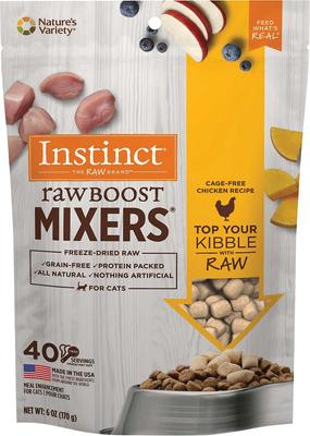 Show full view: Instinct Raw Boost Mixers Chicken Recipe Grain-Free Freeze-Dried Cat Food Topper, 6-oz bag + Instinct Freeze-Dried Raw Boost Mixers Grain-Free Skin & Coat Health Recipe Cat Food Topper, 5.5-oz bag slide 2 of 5