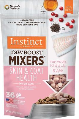 Show full view: Instinct Raw Boost Mixers Chicken Recipe Grain-Free Freeze-Dried Cat Food Topper, 6-oz bag + Instinct Freeze-Dried Raw Boost Mixers Grain-Free Skin & Coat Health Recipe Cat Food Topper, 5.5-oz bag slide 3 of 5