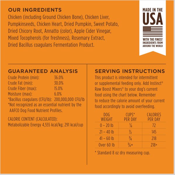 Show full view: Instinct Raw Boost Mixers Gut Health Recipe Grain-Free Freeze-Dried Dog Food Topper, 5.5-oz bag slide 8 of 12