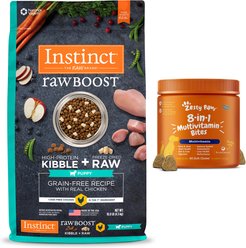 Instinct Raw Boost Puppy Grain-Free Recipe with Real Chicken & Freeze-Dried Raw Pieces Dry Dog Food, 10-lb bag + Zesty Paws 8-in-1 Multifunctional Chicken Flavor Soft Chew Dog Supplement, 90 count