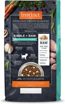 Show full view: Instinct Raw Boost Puppy Grain-Free Recipe with Real Chicken & Freeze-Dried Raw Pieces Dry Dog Food, 10-lb bag + Zesty Paws 8-in-1 Multifunctional Chicken Flavor Soft Chew Dog Supplement, 90 count slide 7 of 9