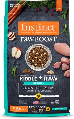 Show full view: Instinct Raw Boost Puppy Grain-Free Recipe with Real Chicken & Freeze-Dried Raw Pieces Dry Dog Food, 10-lb bag + Zesty Paws 8-in-1 Multifunctional Chicken Flavor Soft Chew Dog Supplement, 90 count slide 6 of 9