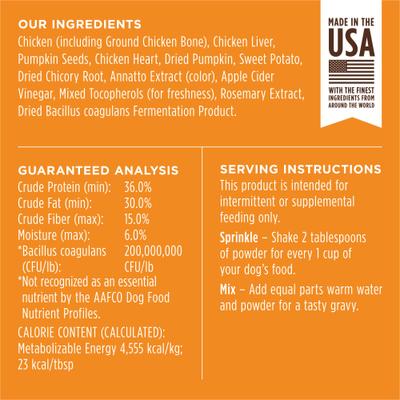 Show full view: Instinct Raw Boost Shakers Chicken Recipe Gut Health Grain-Free Freeze-Dried Dog Food Topper, 5.5-oz bottle slide 9 of 11