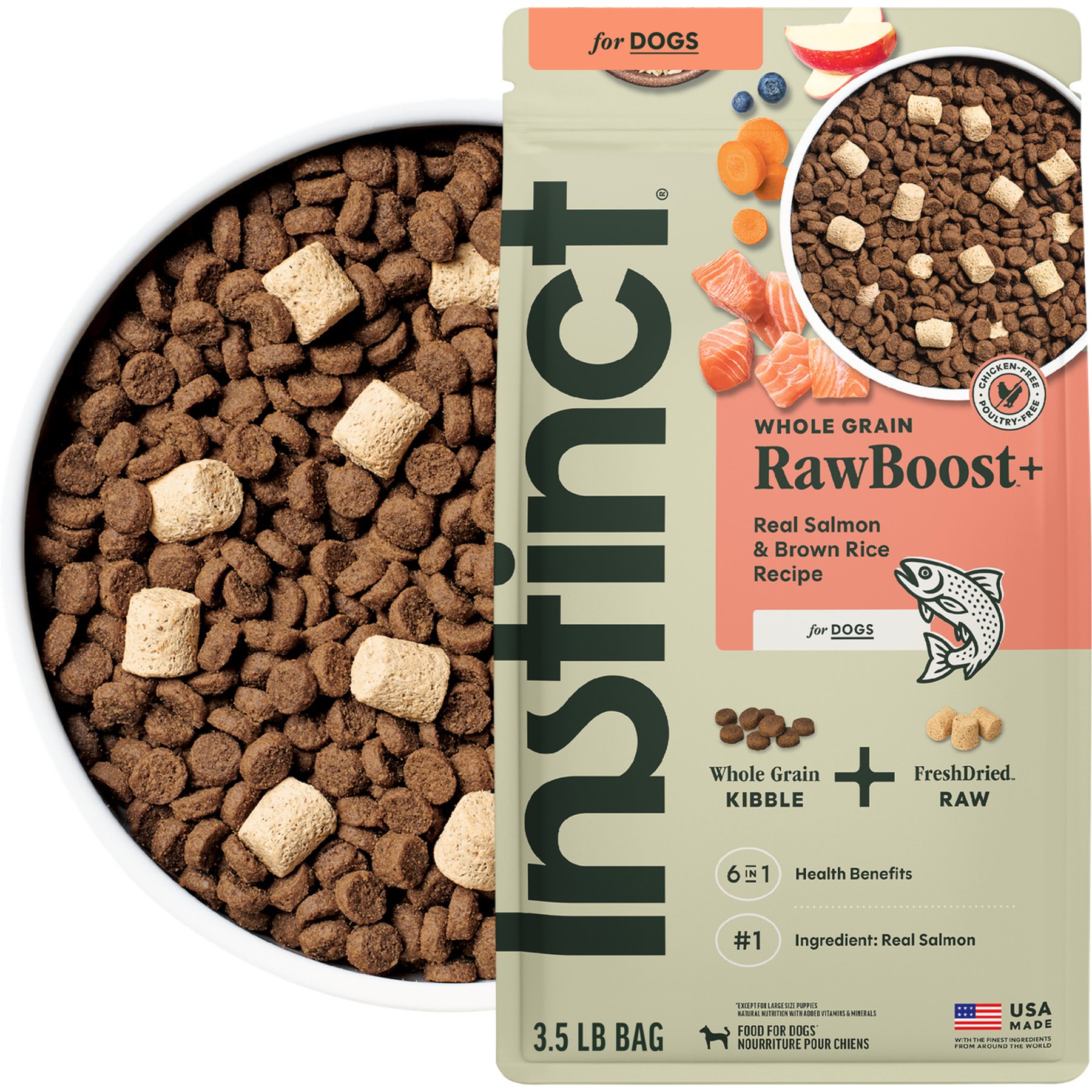 Instinct RawBoost Whole Grain Real Salmon & Brown Rice Recipe Dry Dog Food, 3.5-lb bag