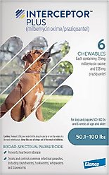 Interceptor Plus Chew for Dogs, 50.1-100 lbs, (Blue Box), 6 Chews (6-mos. supply) & Credelio Chewable Tablet for Dogs, 6.1-12 lbs, (Pink Box), 6 Chewable Tablets (6-mos. supply) slide 2 of 9