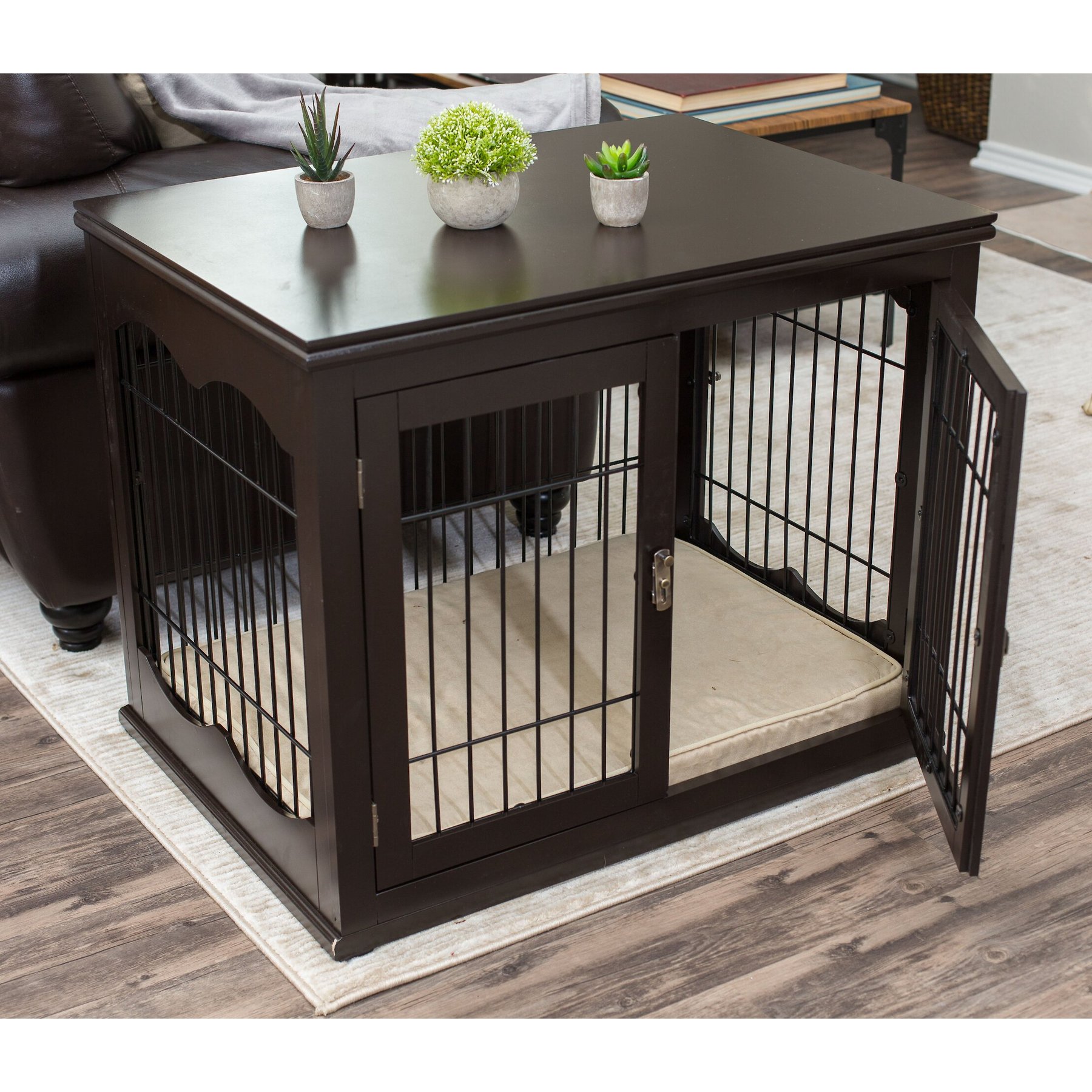 Internet's Best Double Door Furniture Style Dog Crate & End Table, Espresso, 32 inch