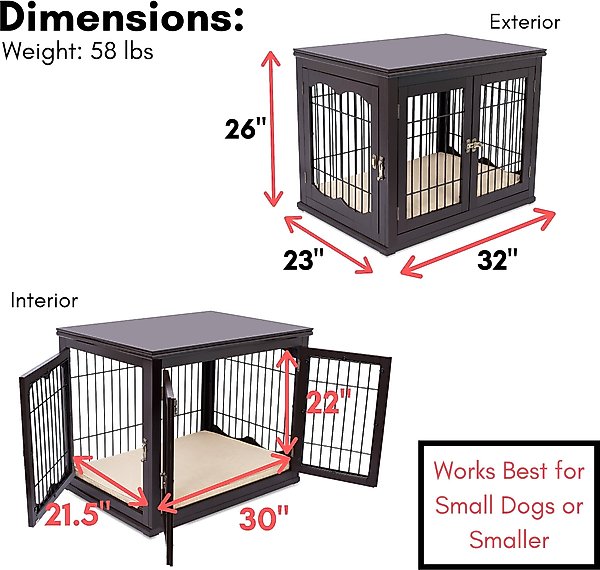 Show full view: Internet's Best Double Door Furniture Style Dog Crate & End Table, Espresso, 32 inch slide 2 of 10