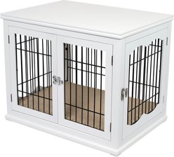 Internet's Best Double Door Furniture Style Dog Crate & End Table, White, 32 inch