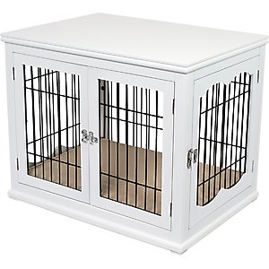 Internet's Best Double Door Furniture Style Dog Crate & End Table, White, 32 inch