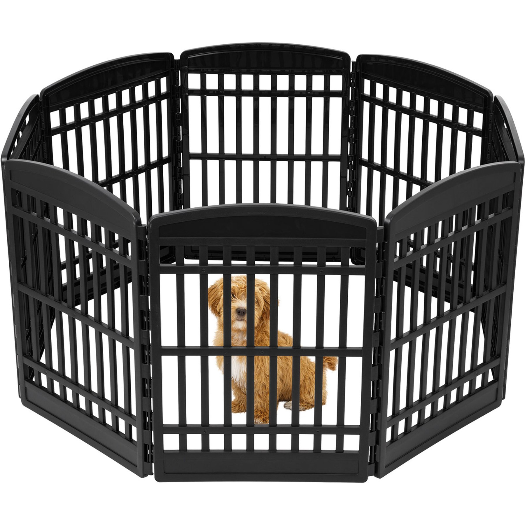 IRIS 4-8 Panel Foldable Plastic Dog Exercise Playpen with Door, 34-in, Black