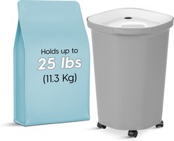 IRIS Premium Airtight Dog Food Storage Container with Casters, Scoop, Seal & Air Valve, Gray, 25-lbs