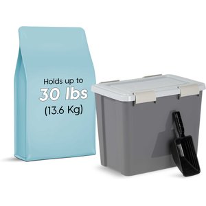 IRIS Airtight Dog & Cat Food Container with Scoop, 30-lb, Gray