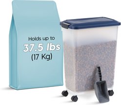 IRIS WeatherPro Airtight Dog, Cat, Bird & Small-Pet Food Storage Bin Container with Attachable Casters, Navy, 37.5-lb