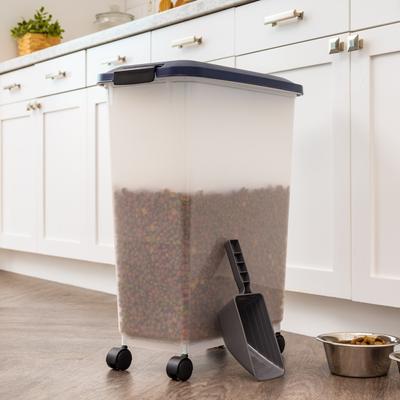 Show full view: IRIS WeatherPro Airtight Dog, Cat & Bird Food Storage Container, Navy, 37.5-lb slide 5 of 11