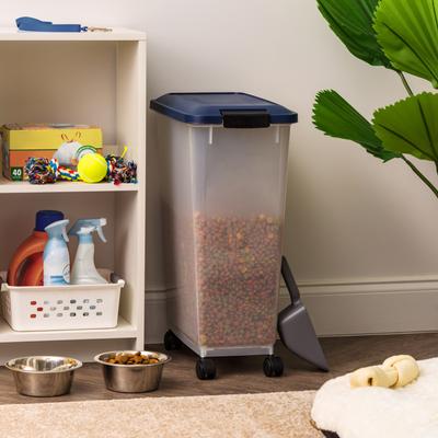 Show full view: IRIS WeatherPro Airtight Dog, Cat & Bird Food Storage Container, Navy, 37.5-lb slide 3 of 11