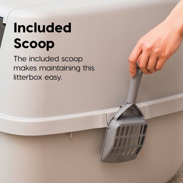 Show full view: IRIS Portable Hooded Cat Litter Box with Scoop & Handle, Gray, Large slide 5 of 11