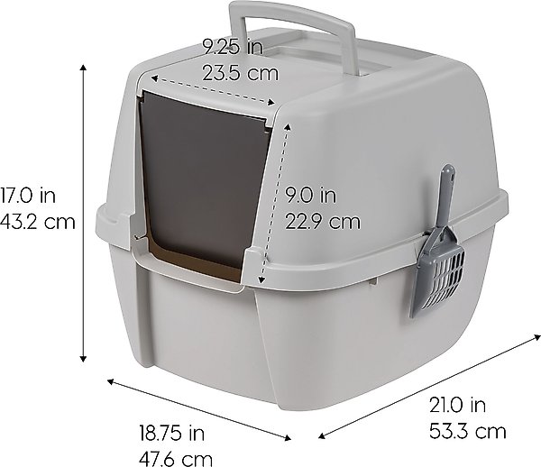 Show full view: IRIS Portable Hooded Cat Litter Box with Scoop & Handle, Gray, Large slide 3 of 11