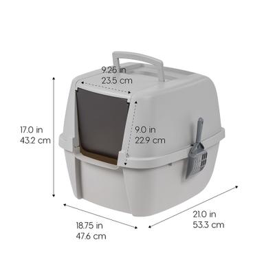 Show full view: IRIS Portable Hooded Cat Litter Box with Scoop & Handle, Gray, Large slide 4 of 12