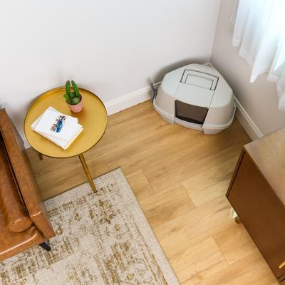 Show full view: IRIS Portable Hooded Corner Cat Litter Box with Scoop & Handle, Gray, Large slide 7 of 11