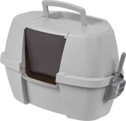 Show full view: IRIS Portable Hooded Corner Cat Litter Box with Scoop & Handle, Gray, Large slide 2 of 11