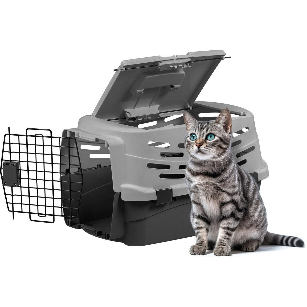 IRIS Two Door Front & Top Access Dog & Cat Travel Carrier, Grey/Black, Small: 23-in
