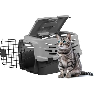 IRIS IRIS Two Door Front & Top Access Dog & Cat Travel Carrier, Grey/Black, Small: 23-in