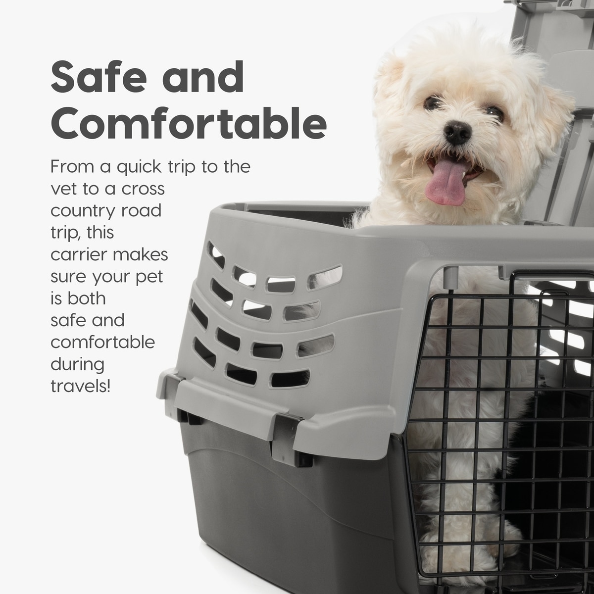 IRIS Two Door Front & Top Access Dog & Cat Travel Carrier, Grey