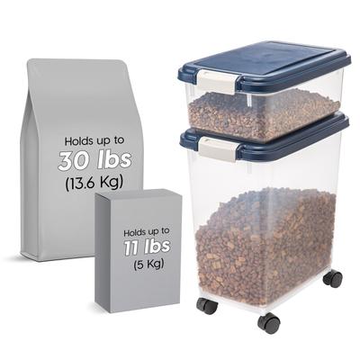 Show full view: IRIS 2-Piece WeatherPro Airtight Stackable Dog, Cat & Bird Food Storage Container Combo & Treat Box, Clear/Navy, 35-lb slide 2 of 12