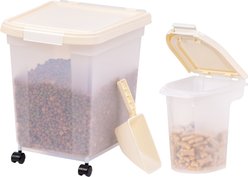 IRIS 3-Piece WeatherPro Airtight Dog, Cat & Bird Food Storage Container Combo with Scoop & Treat Box, Almond