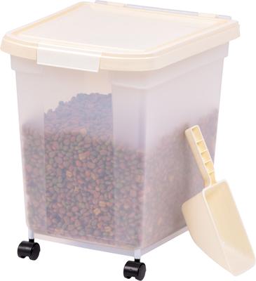 Show full view: IRIS 3-Piece WeatherPro Airtight Dog, Cat & Bird Food Storage Container Combo with Scoop & Treat Box, Almond slide 8 of 10