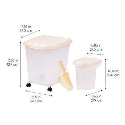 Show full view: IRIS 3-Piece WeatherPro Airtight Dog, Cat & Bird Food Storage Container Combo with Scoop & Treat Box, Almond slide 2 of 10