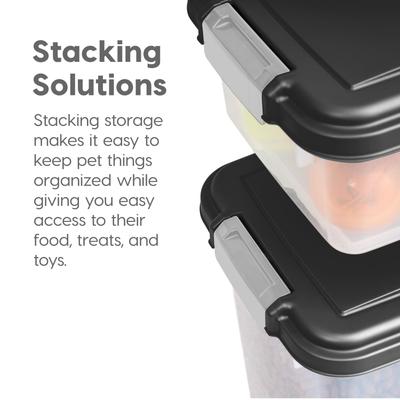 Show full view: IRIS 3-Piece WeatherPro Airtight Stackable Dog, Cat & Bird Food Storage Container Combo with Scoop & Treat Box, Clear/Black, Medium slide 9 of 11