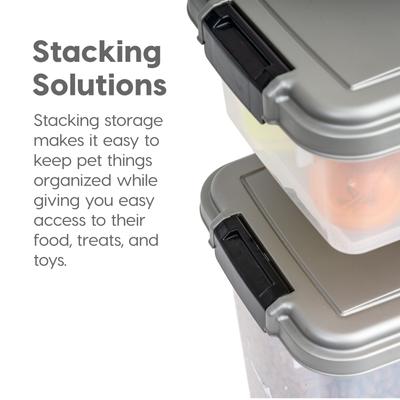 Show full view: IRIS 3-Piece WeatherPro Airtight Stackable Dog, Cat & Bird Food Storage Container Combo with Scoop & Treat Box, Pearl/Gray, 41-lb slide 9 of 11