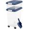 Show in main carousel: IRIS 3-Piece WeatherPro Airtight Stackable Dog, Cat & Bird Food Storage Container Combo with Scoop & Treat Box, Clear/Navy, 35-lbs/45-qt slide 9 of 12