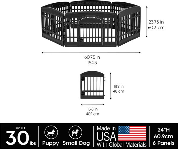 Show full view: IRIS 4-6 Panel Dog Exercise Playpen with Door, 24-in, Black, 6-panel slide 2 of 11