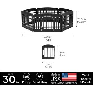 IRIS 4-6 Panel Dog Exercise Playpen with Door, 24-in, Black, 6-panel