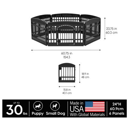 Show full view: IRIS 4-6 Panel Dog Exercise Playpen with Door, 24-in, Black, 6-panel slide 2 of 11